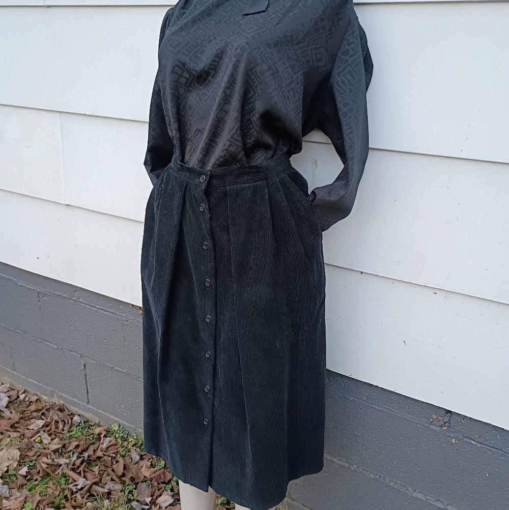 Vintage Black Corduroy Button Down Skirt